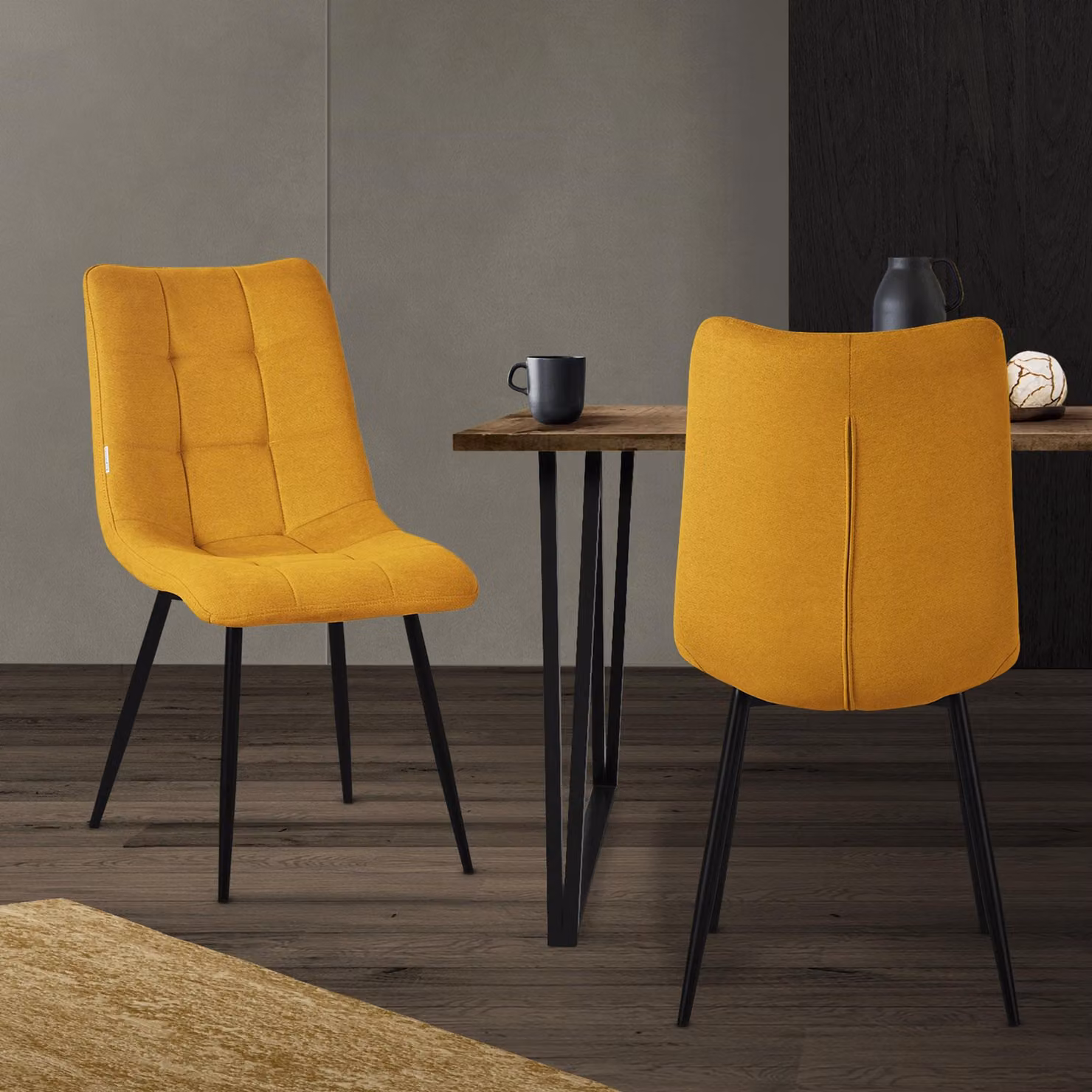 ML-Design set di 2 sedie per sala da pranzo giallo senape, sedie da soggiorno con rivestimento in tessuto e gambe in metallo, sedie da cucina con schienale