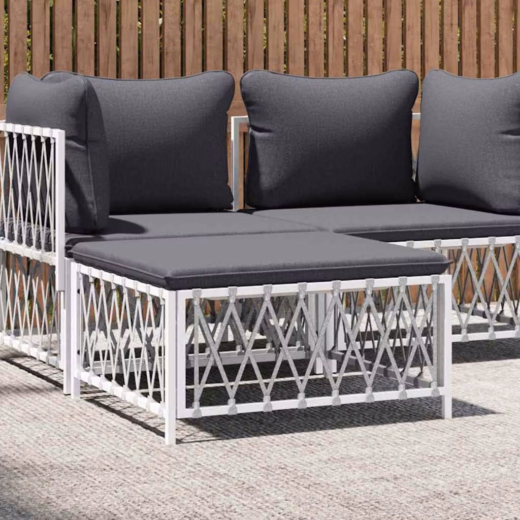 vidaXL Poggiapiedi da Giardino Moderno in Acciaio Verniciato a Polvere con Cuscino Bianco e Grigio
