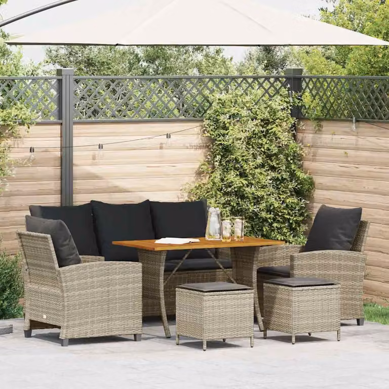 Set Divano da Giardino vidaXL in Polyrattan Grigio con 6 Pezzi e Cuscini Imbottiti