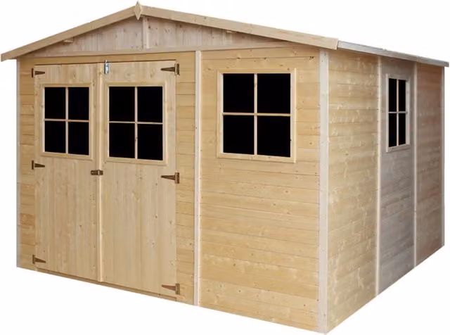 TIMBELA M335+M335G Casa da giardino in legno naturale marrone con pavimento impregnato L: 226 cm, P: 316 cm, H: 324 cm