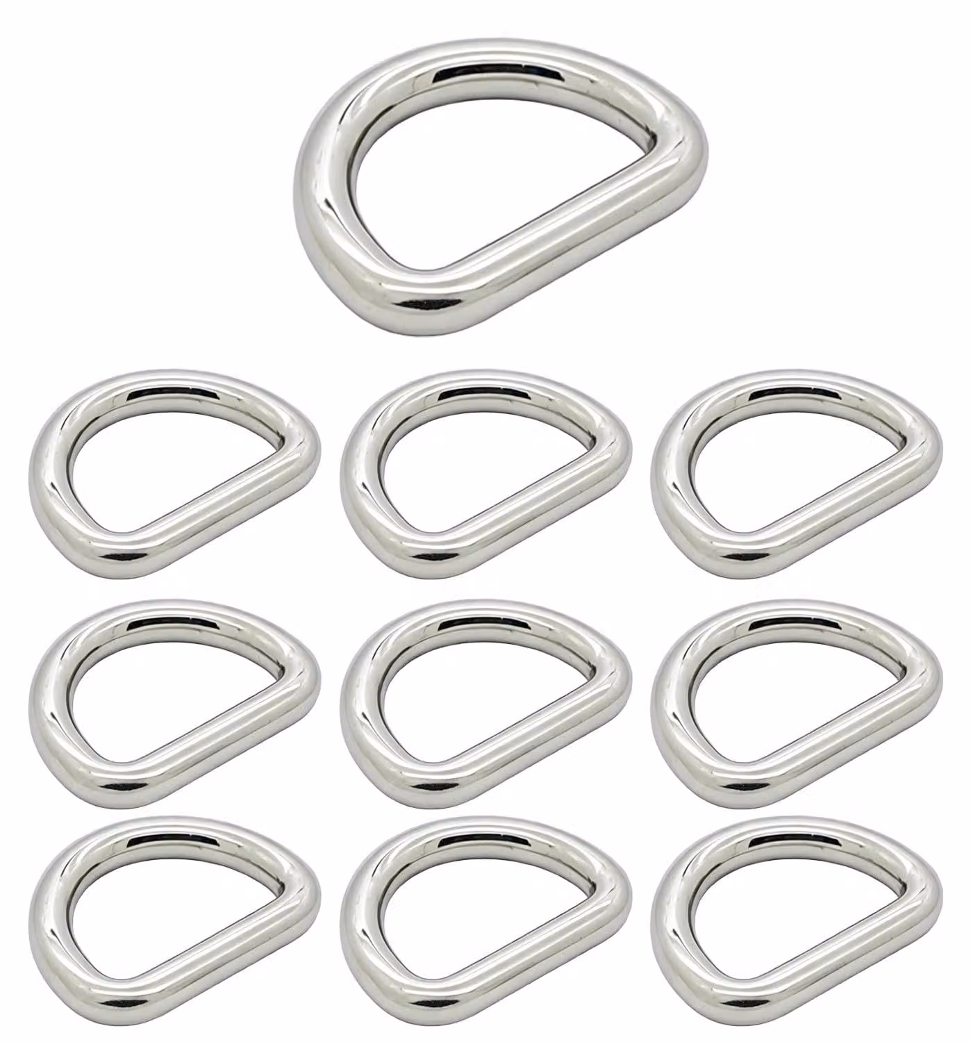 Confezione da 10 anelli a D in metallo argentato, diametro 19 mm