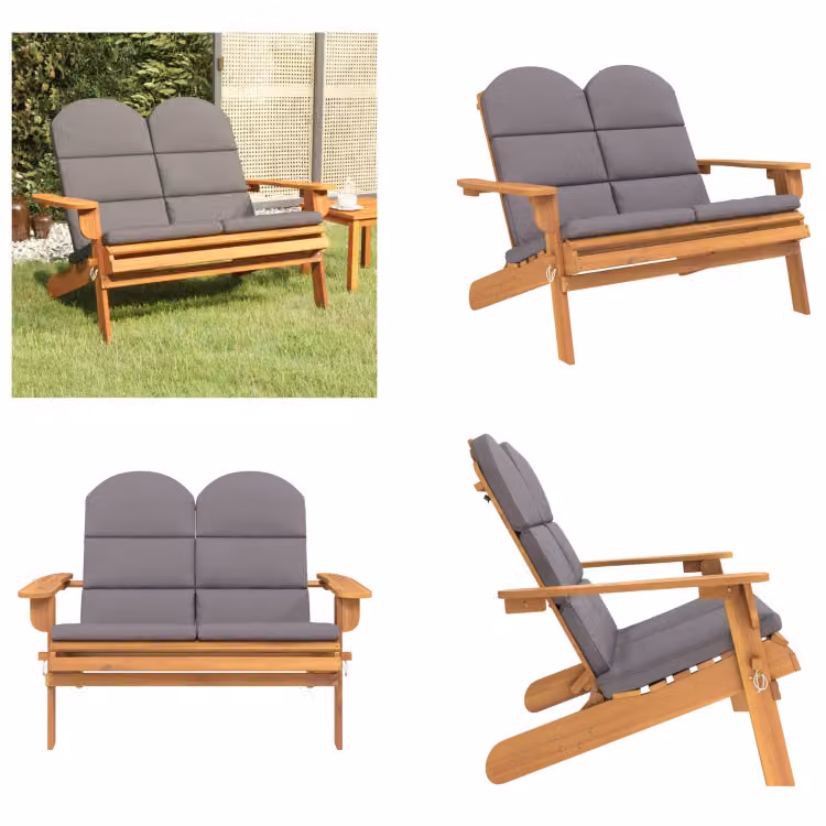 vidaXL Panca da giardino Adirondack con cuscini 126 cm in legno massiccio di acacia - Panca da giardino - Panche da giardino - Mobili da giardino - Mobili da esterno