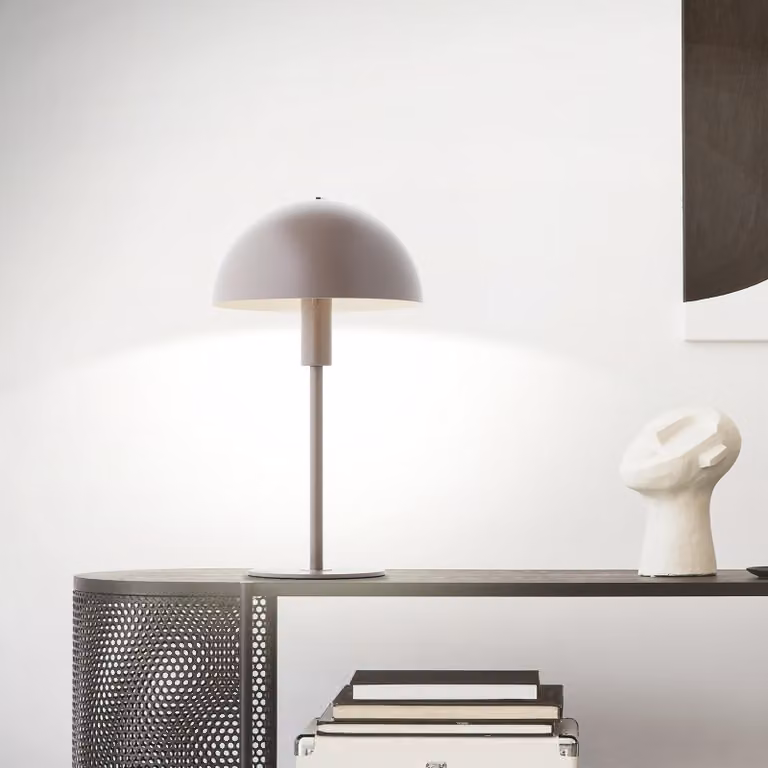 Lampada da tavolo a forma di fungo, altezza 36 cm, attacco E14, metallo, color taupe/argento