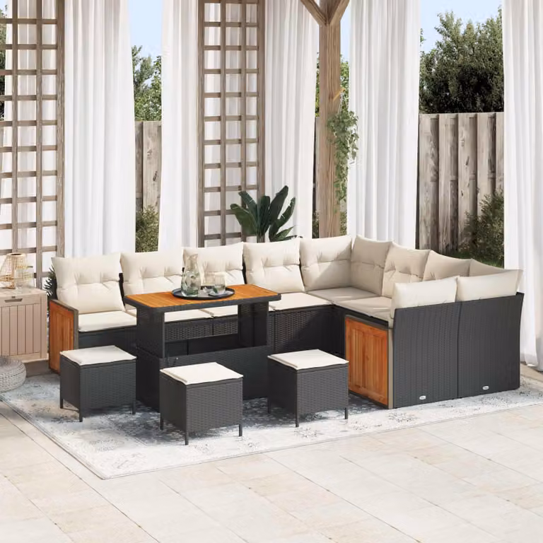 Set Divano da Giardino Moderno vidaXL da 13 Posti con Cuscini Nero, Bianco e Beige