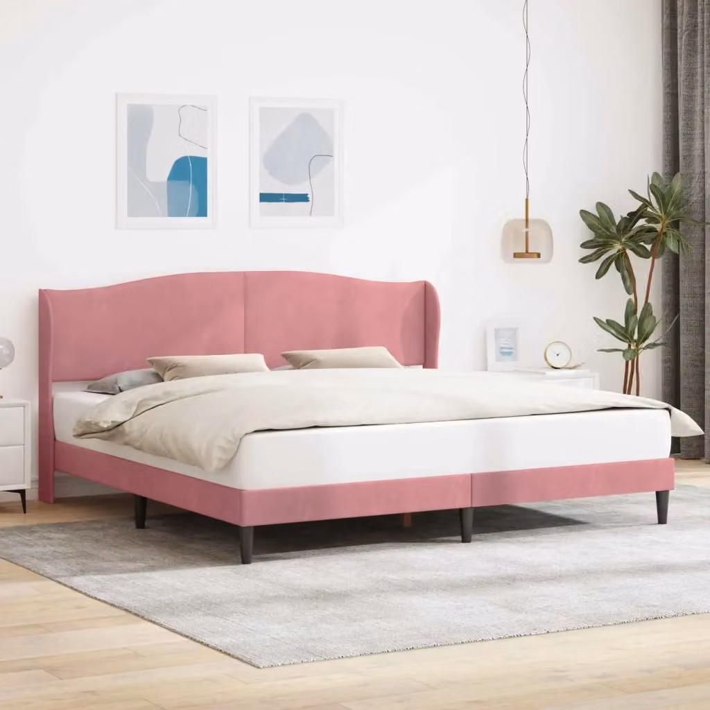Letto matrimoniale moderno in velluto rosa con testiera, L/P/H: 200 x 200 x 101 cm – 2