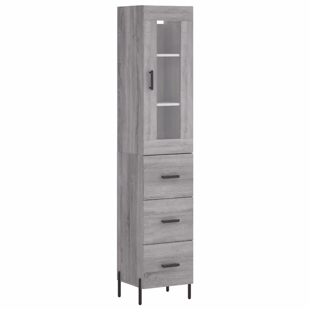Credenza Buffet Design Mania Grigio con Ante in Vetro per Cucina e Soggiorno L/P/H: 34,5 x 34 x 180 cm – 2