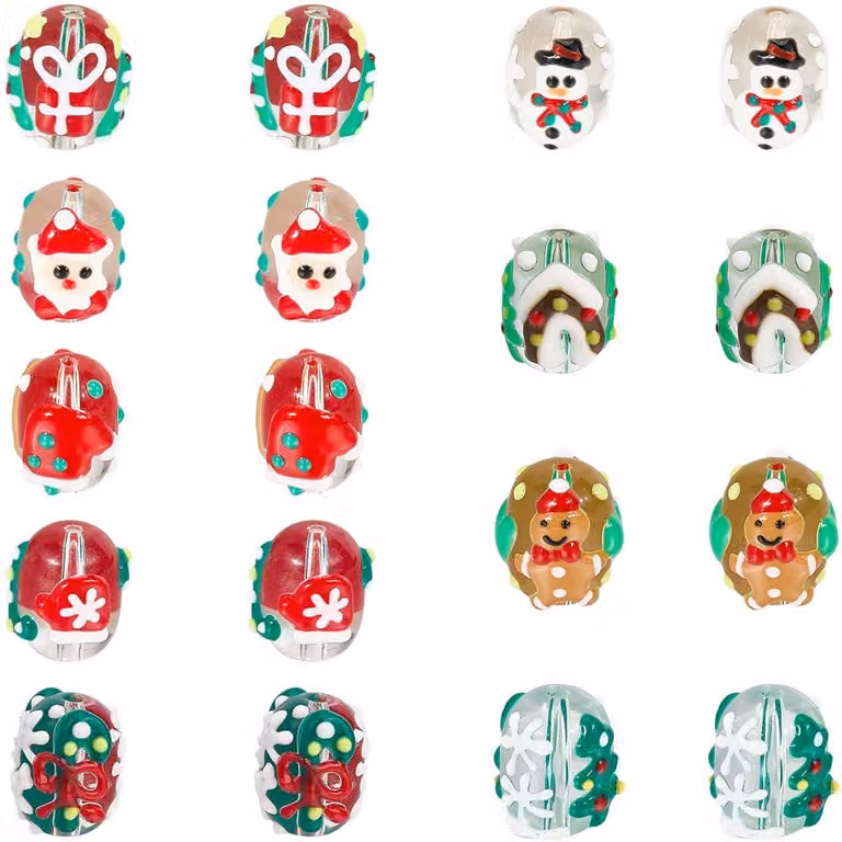 Perline in vetro decorate a mano a tema natalizio, 18 pezzi, 9 diversi motivi, forma rotonda