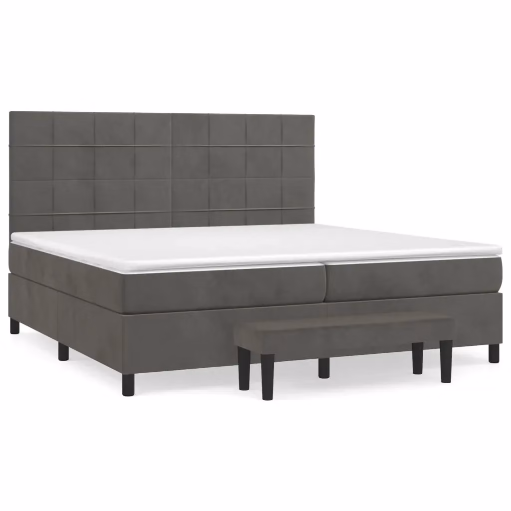 Letto Ibrido con Giroletto a Molle e Materasso vidaXL in Velluto Grigio e Bianco L/P/H: 200 x 200 x 128 cm – 2