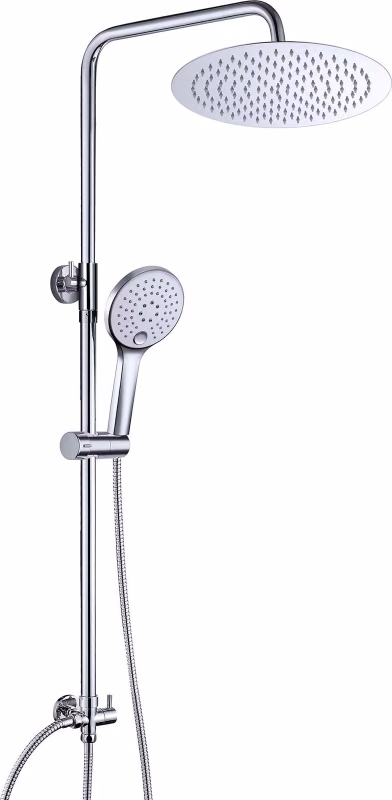Sistema doccia regolabile in altezza, con soffione a pioggia da 20 cm, in acciaio inossidabile, per bagno