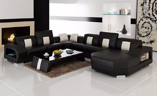 Ecksofa Polster Designer Sofa Couch Modernde Sofas U-Form Leder +USB Eckgarnitur