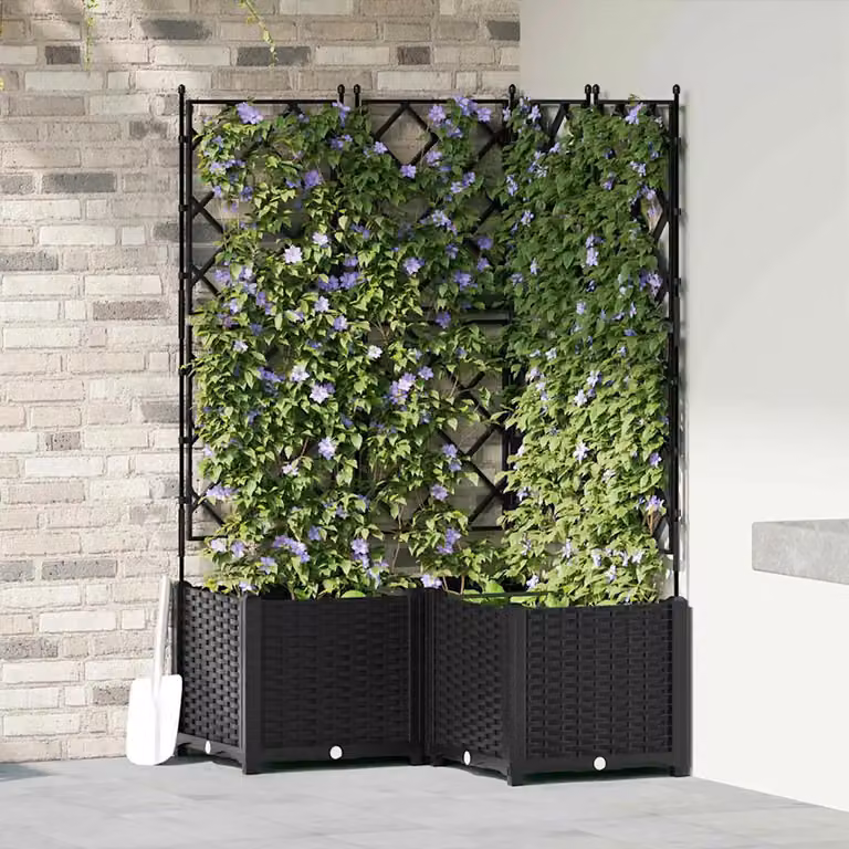 Set di 3 vasi da giardino vidaXL in plastica neri, L/P/H: 80 x 80 x 143 cm