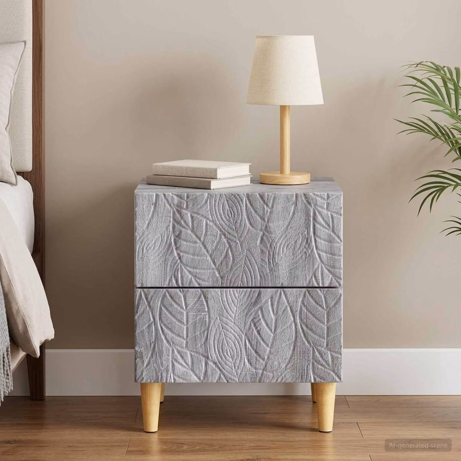 Comodino vidaXL in legno ingegnerizzato color grigio, stile moderno, L: 43 cm, P: 34,5 cm, H: 48 cm