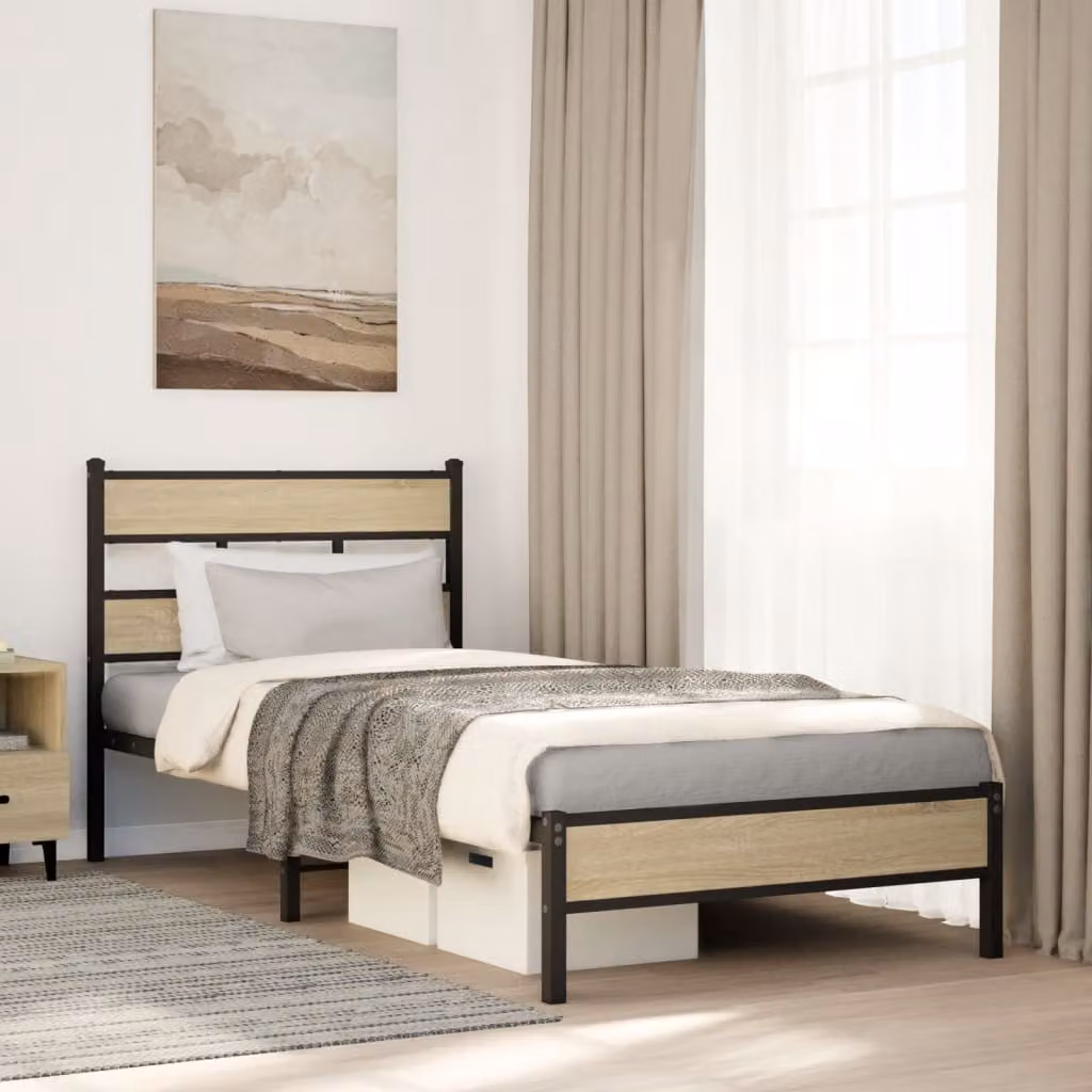 vidaXL Giroletto senza materasso in Rovere Sonoma e metallo, L/P/H: 90 x 200 cm