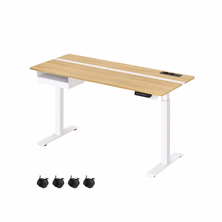 Scrivania Regolabile in Altezza, Rovere Naturale + Bianco Nuvola / 60 x 140 x (72-120) cm