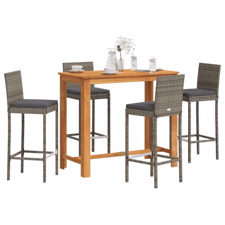 Set Bar da Giardino vidaXL in 5 Pezzi in Polyrattan e Legno di Acacia Grigio Antracite