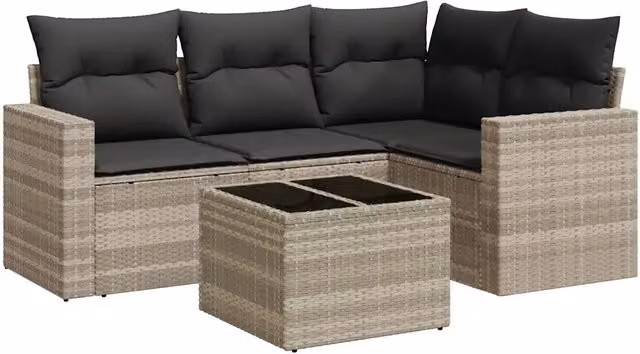 Set Divano da Giardino 5pz | Set Salotto da Giardino con Cuscini Grigio Chiaro Polyrattan