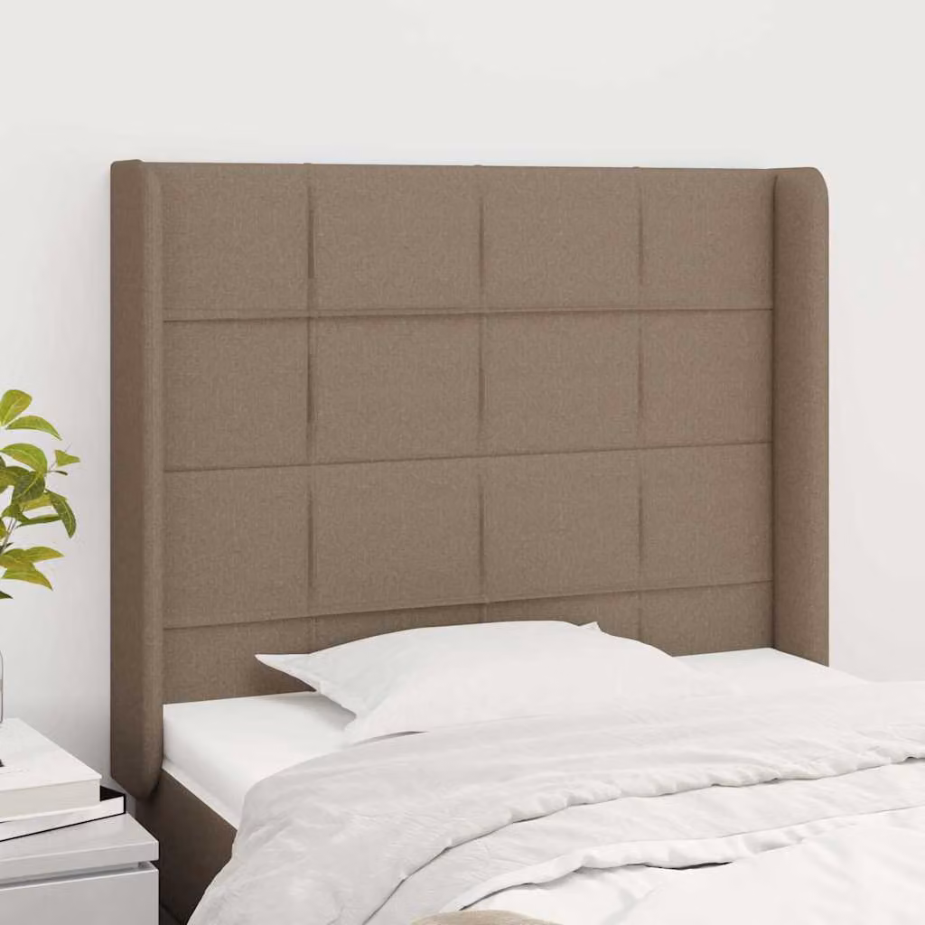 Testiera ad orecchio vidaXL in tessuto beige e grigio, L: 93 cm, P: 16 cm, H: 118-128 cm