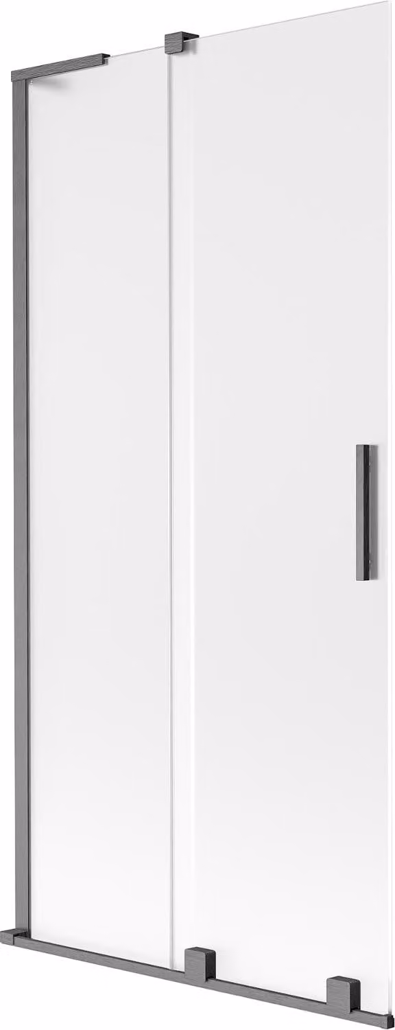 Mexen Velar L paravento per vasca da bagno a 2 ante scorrevoli 95 x 150 cm, brina, grigio canna di fucile spazzolato