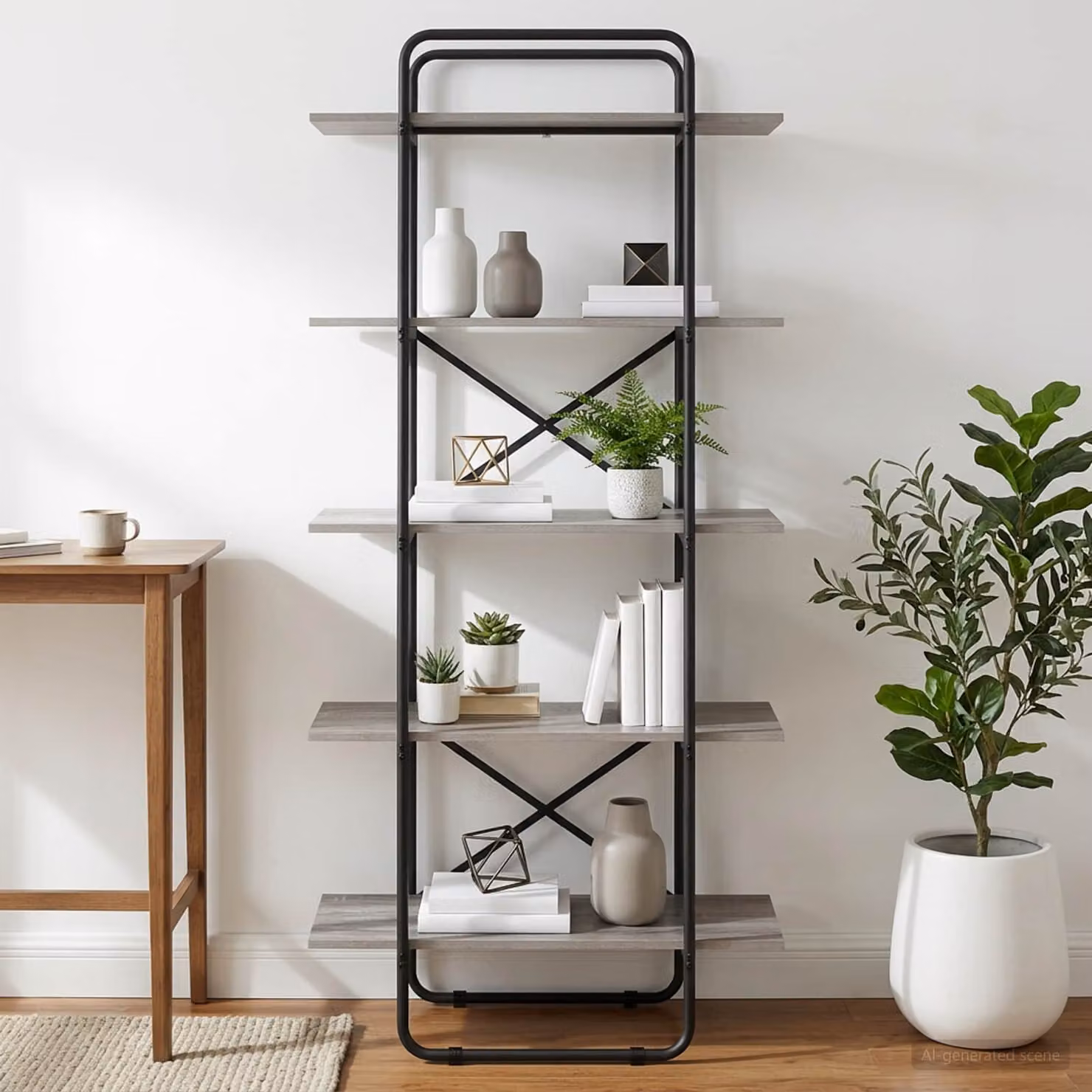 Libreria vidaXL a 5 livelli in MDF e metallo, colore grigio, L 60 cm x P 35 cm x H 175,5 cm