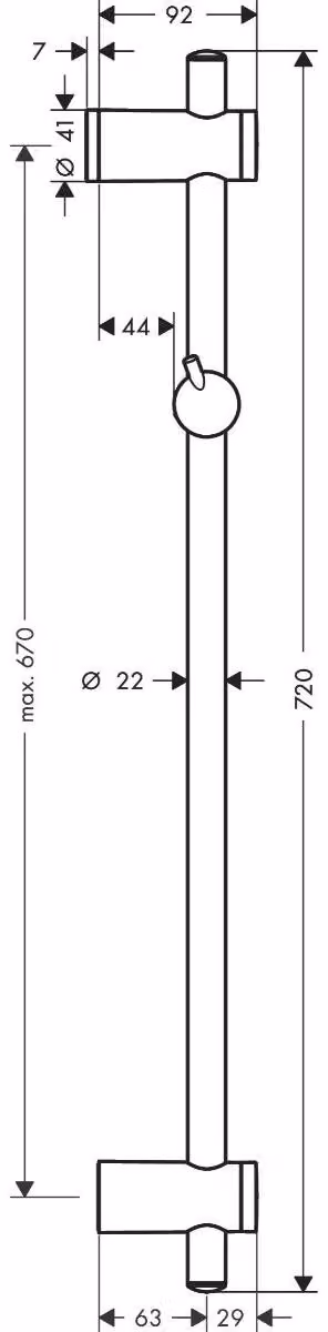 Tubo sella da 72 cm, cromato, supporto regolabile, lunghezza variabile da 400 a 670 mm