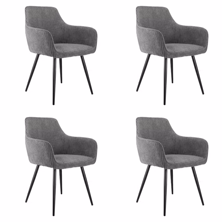 set di 4 sedie da pranzo con braccioli, rivestite in tessuto a coste, semplici ed eleganti, design raffinato