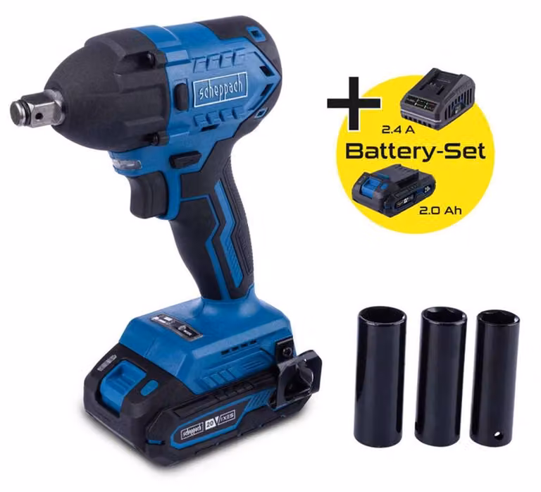 BC-IW350-X Cordless Impact Wrench - 1/2" Brushless 180Nm/350Nm 3600 bpm + 3 Sockets - SCHEPPACH 20V IXES - 2Ah Battery + 2.4A Charger