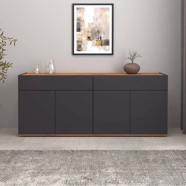 WHOUS Credenza Garda 4 ante e 2 cassetti antracite opaco e rovere 160,1x35x70 cm