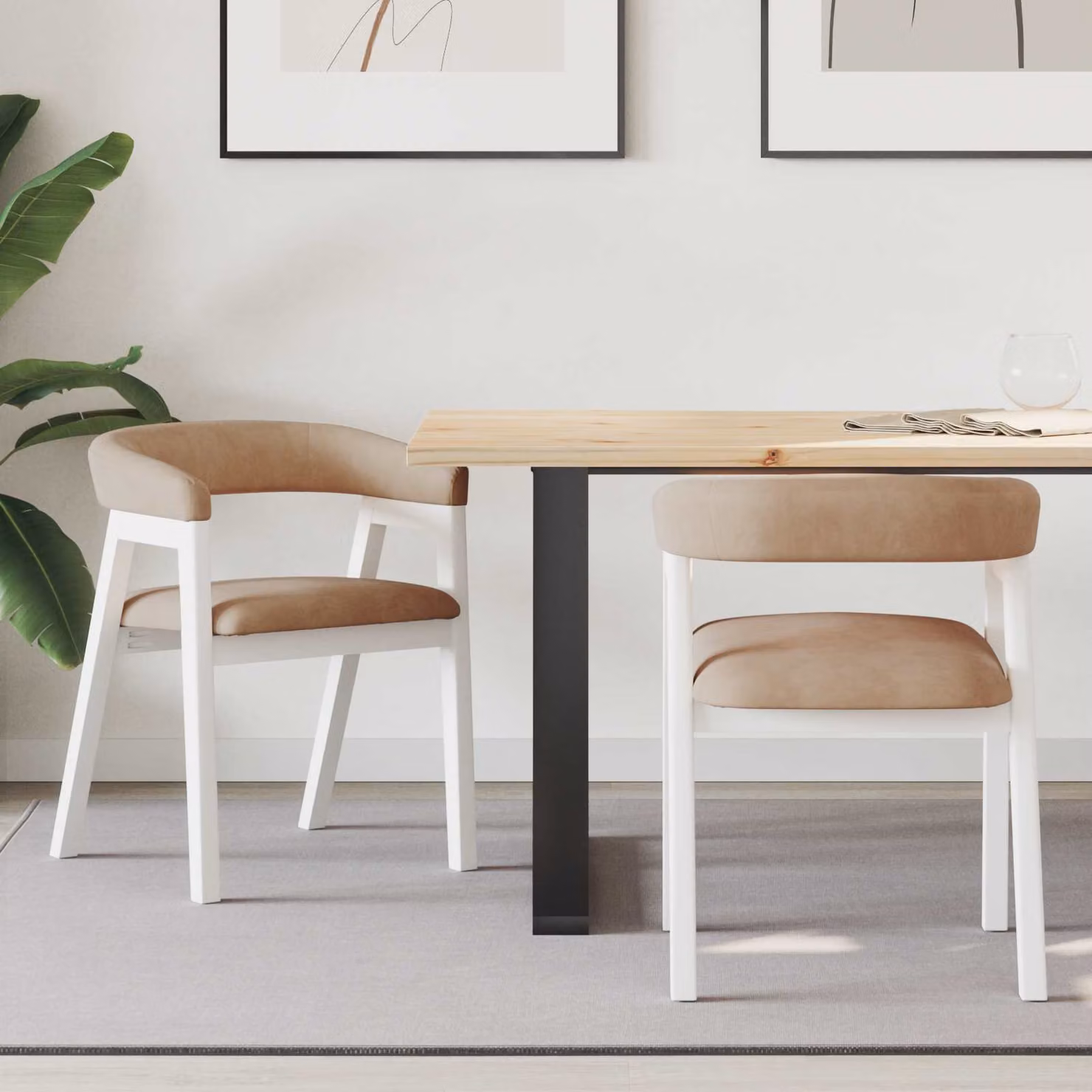 Set di 2 sedie da pranzo moderne vidaXL in legno di gomma bianco L/P/H: 54 x 57 x 73 cm – 1