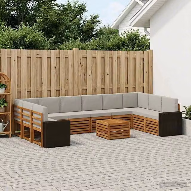 Set di divani da esterno vidaXL in legno di acacia con cuscini, beige e grigio – 1