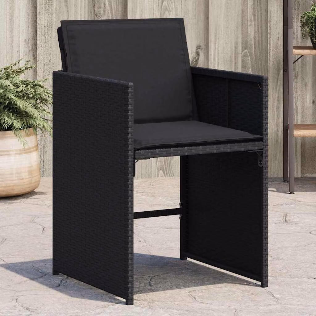 Set di 4 sedie da giardino vidaXL in polyrattan nere con cuscini e braccioli