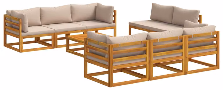 Set da giardino per relax composto da 9 pezzi, modulare, in legno massello di acacia naturale