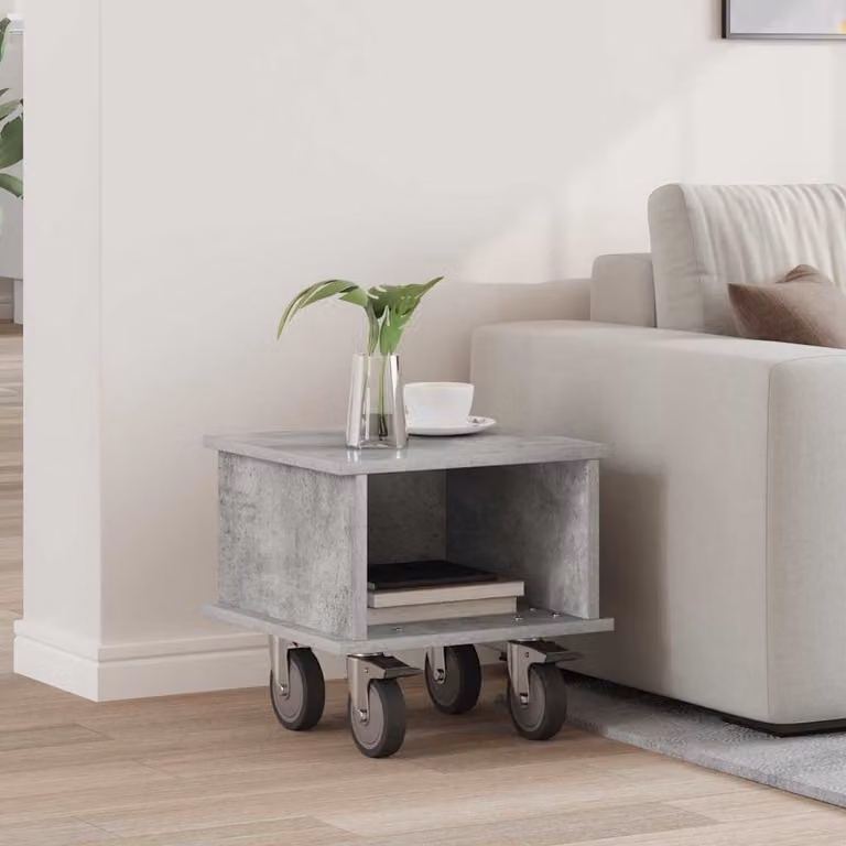 Supporto TV moderno vidaXL in legno ingegnerizzato e MDF, colore grigio cemento, con ruote, L/P/H: 37 x 35 x 35 cm