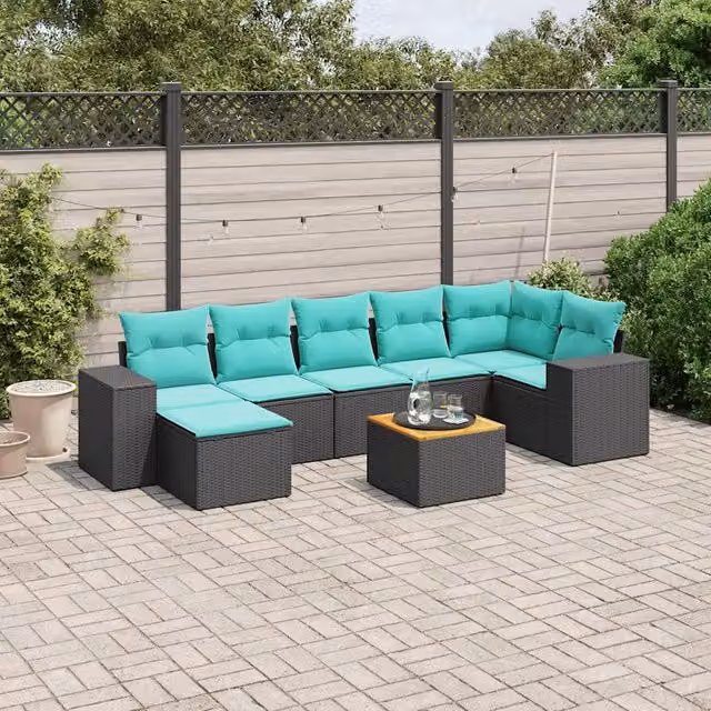 Set Divani da Giardino 8 pz con Cuscini Nero in Polyrattan 3225553