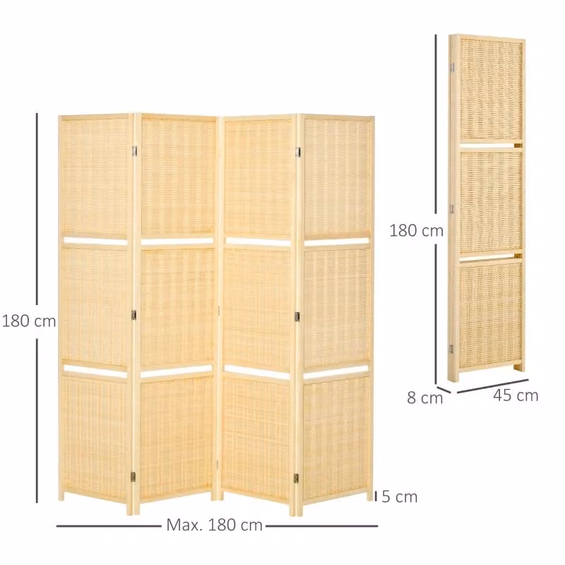 Divisorio paravento pieghevole REDOM in bambù naturale color marrone e beige, L 180 x H 190 x P 180 cm – 2
