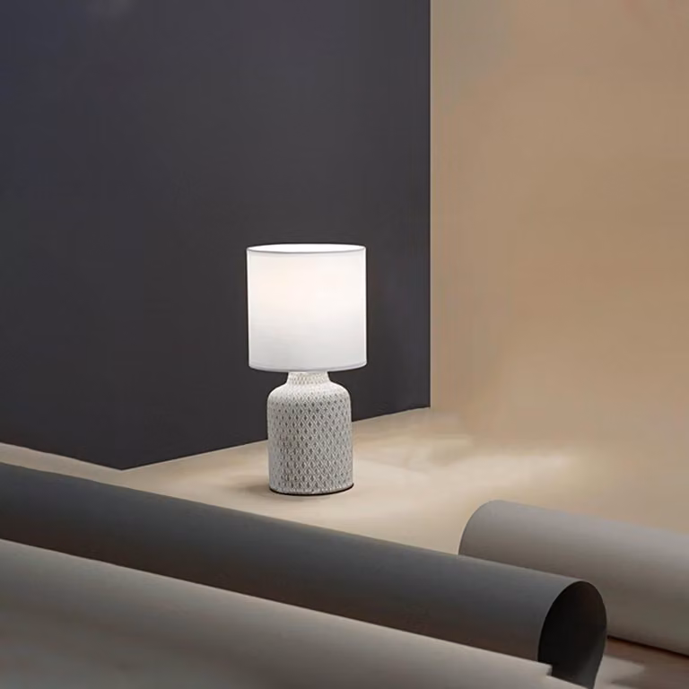 Lampada Da Scrivania Contemporanea Provenza Vetroceramica Bianco Tessuto 1 Luce E14