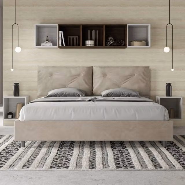 Letto matrimoniale king size Appia Large Ityhome con rete imbottita in microfibra colore sabbia L/P: 210 x 190 cm