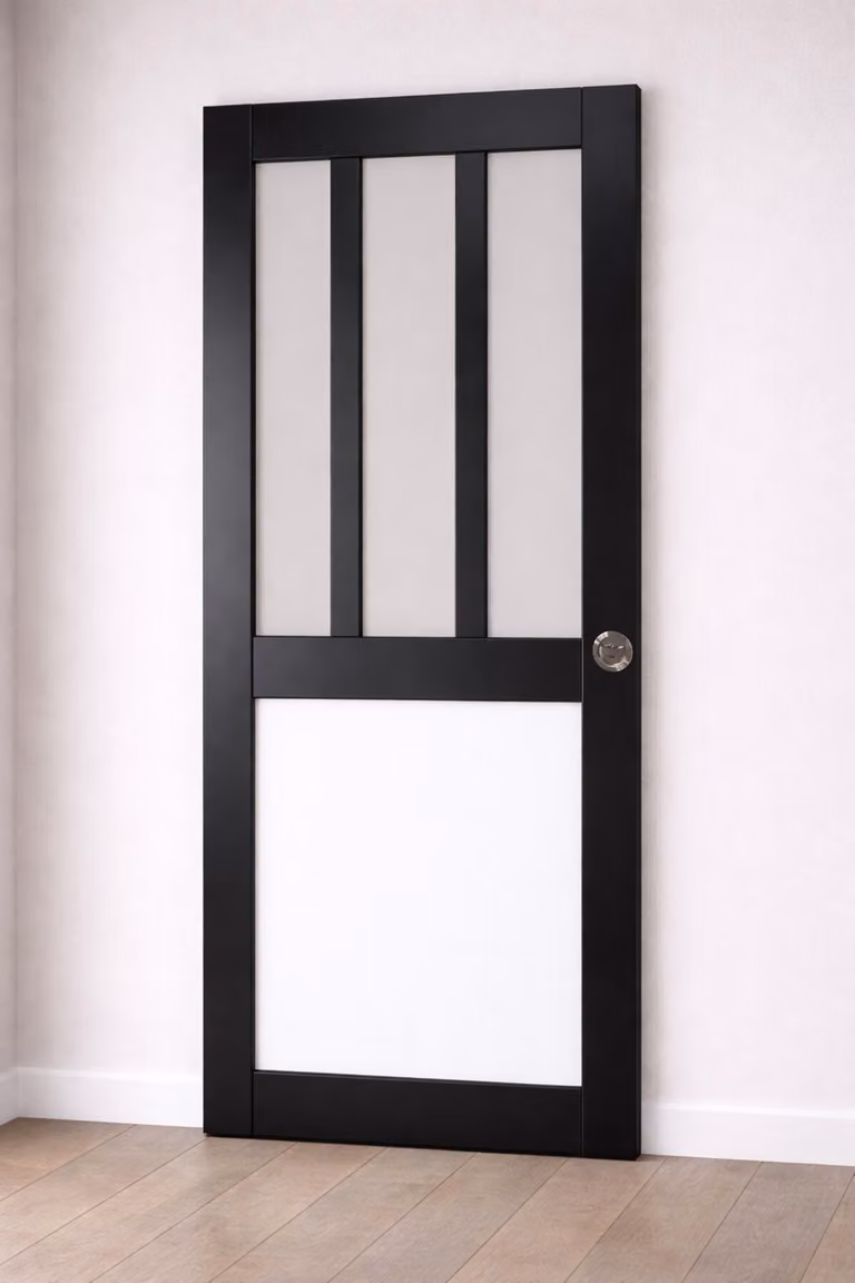 Porta scorrevole da laboratorio nera, pannello bianco con vetro H204 x L83 cm, serratura di blocco Gd Menuiseries