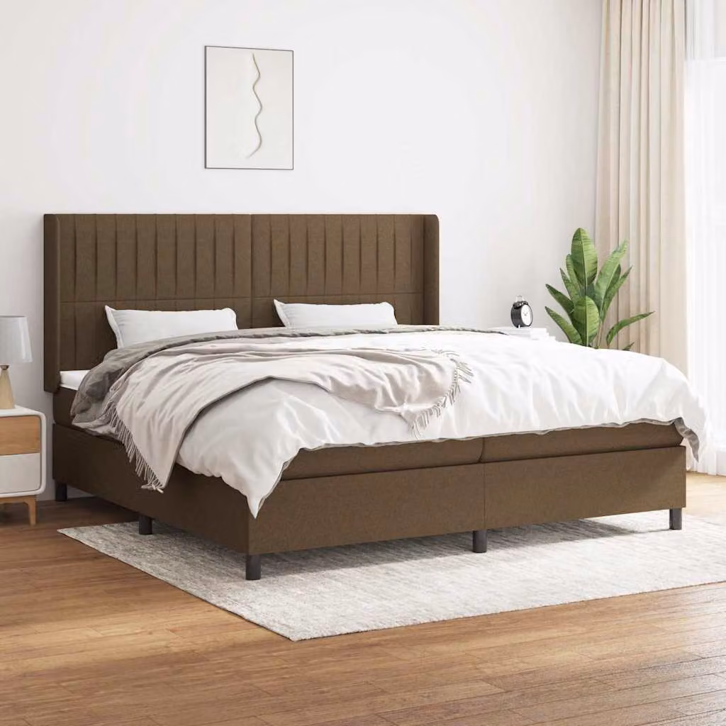 vidaXL Giroletto a Molle con Materasso Ibrido in Tessuto Marrone e Bianco L/P/H: 200 x 200 x 25 cm – 1
