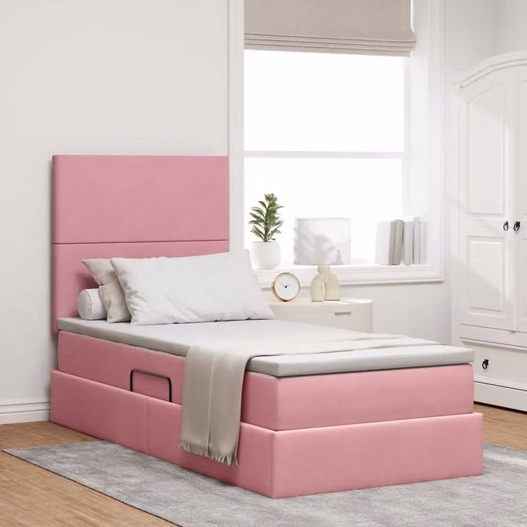 Letto con contenitore e materasso vidaXL in velluto rosa, L/P/H: 200 x 90 x 45 cm