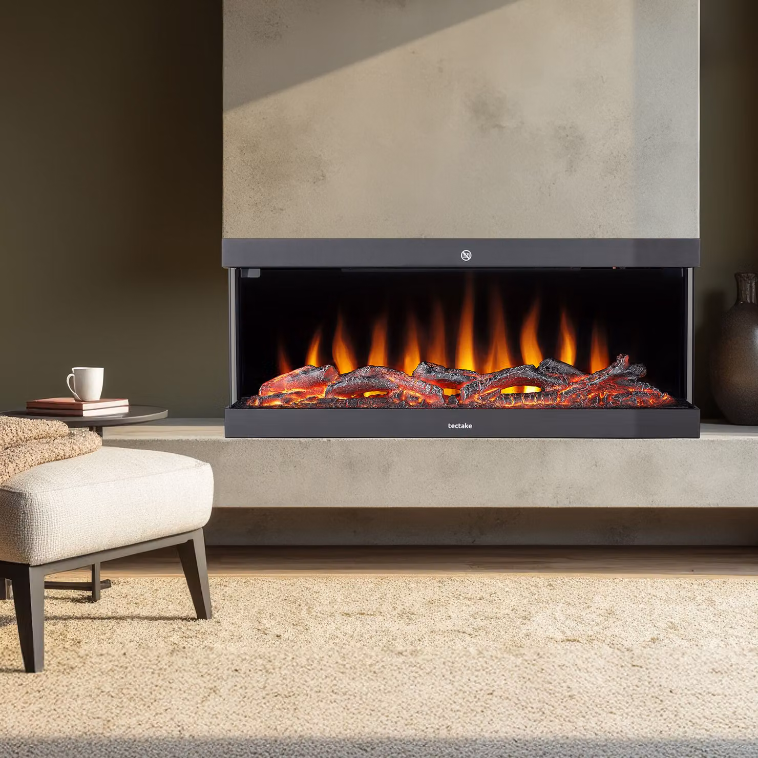 Caminetto elettrico da parete Luciano tectake con effetto fiamma, controllo tramite app e 2 livelli di calore, nero – 3