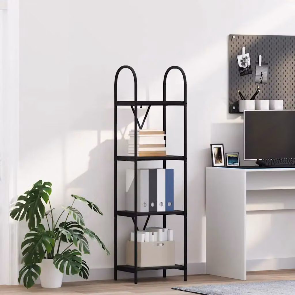 Libreria moderna vidaXL a 4 livelli in metallo e MDF nero L 40 cm x P 30 cm x H 146 cm
