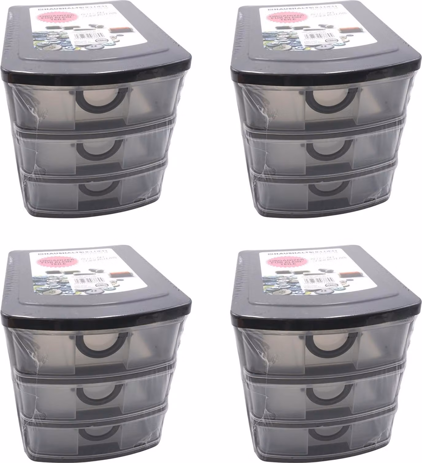 Set da 4 contenitori a cassetti in plastica 19 x 14,5 x 16 cm, 3 cassetti, organizer impilabile, contenitore per oggetti vari