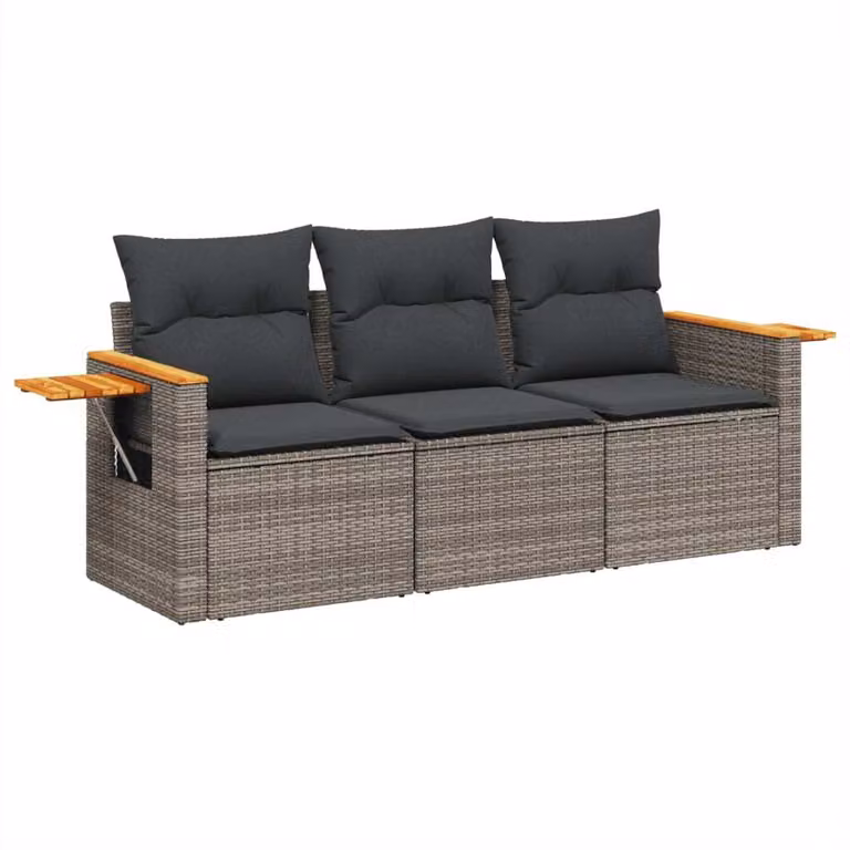 Set Divani da Giardino 3 pz con Cuscini Grigio in Polyrattan