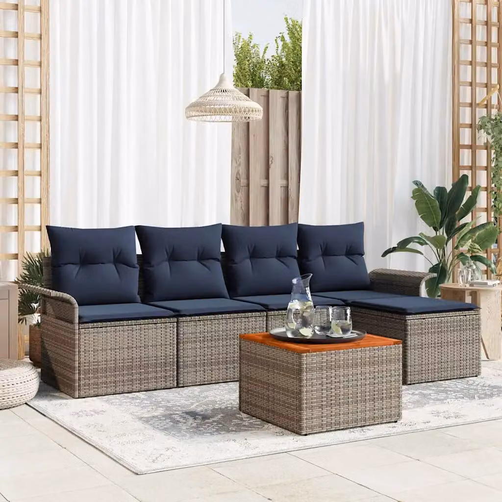 Set Divano da Giardino vidaXL 6 pz a Forma a L Grigio con Cuscini e Tavolino