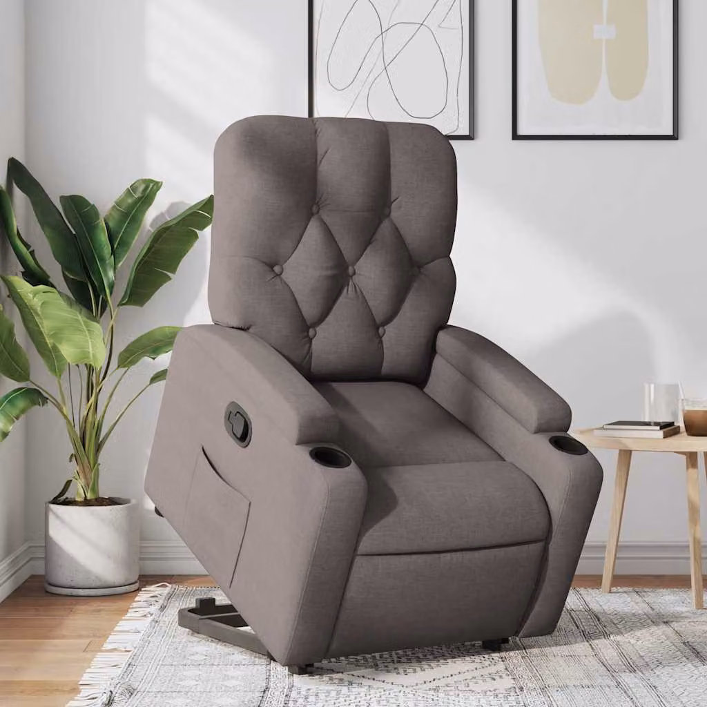 vidaXL Poltrona Alzapersona Reclinabile con Assistenza Elettrica in Tessuto Beige o Grigio – 1
