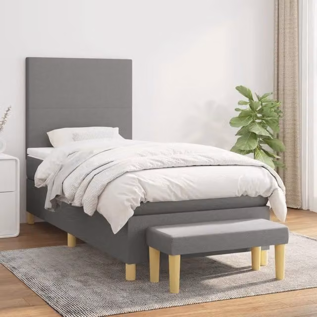 Letto Ibrido vidaXL con Giroletto a Molle e Materasso in Tessuto Grigio e Bianco L/P/H: 100 x 200 x 203 cm – 1