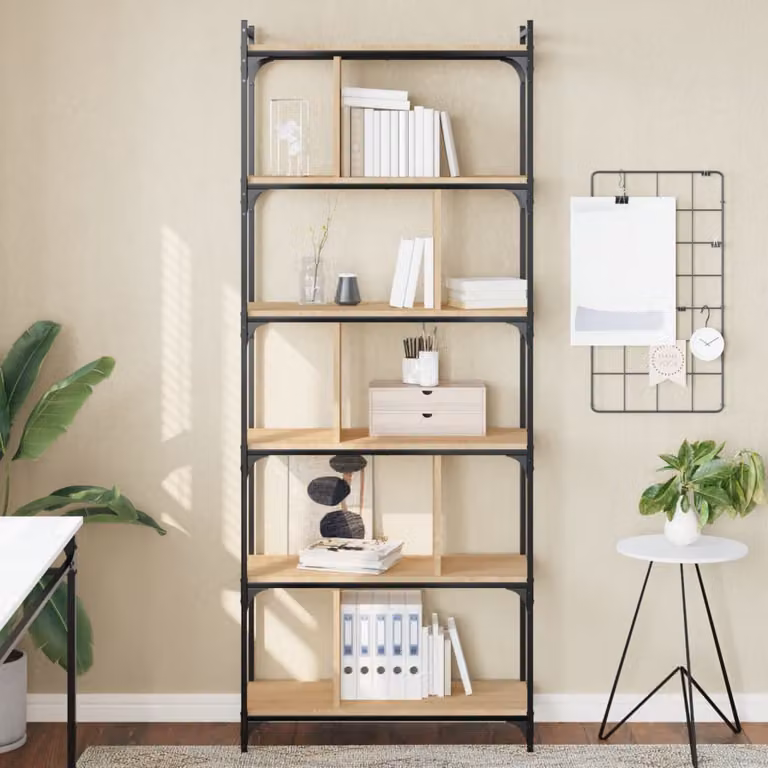 Libreria vidaXL in stile industrial con 6 ripiani, Rovere Sonoma e metallo, marrone, L: 76 cm, P: 32 cm, H: 192 cm