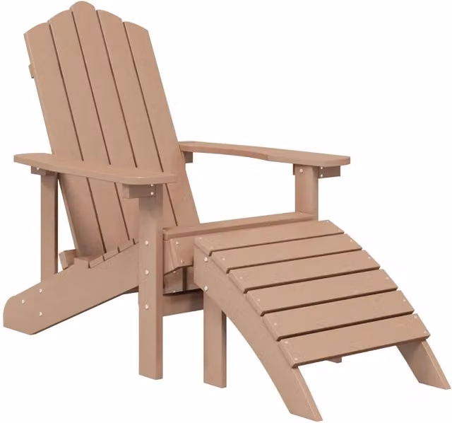Sedia da giardino Adirondack con poggiapiedi in HDPE marrone per esterni – 1