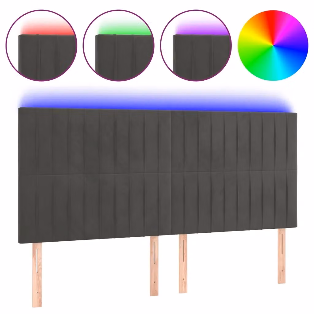 Testiera con LED Design Mania in Velluto Grigio con Porte USB L/P/H: 180 x 5 x 118/128 cm – 2