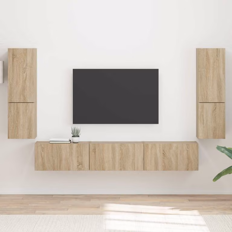 Set mobile TV vidaXL 4 pezzi in legno ingegnerizzato Rovere Sonoma marrone moderno per soggiorno